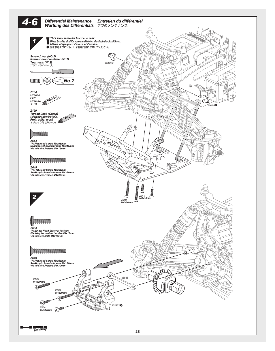 Entretien du différentiel, Differential maintenance wartung des differentials | HPI Racing Savage Flux User Manual | Page 28 / 56