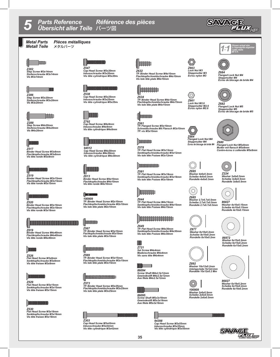 パーツ図, Pièces métalliques, Metal parts metall teile | HPI Racing Savage Flux User Manual | Page 35 / 56
