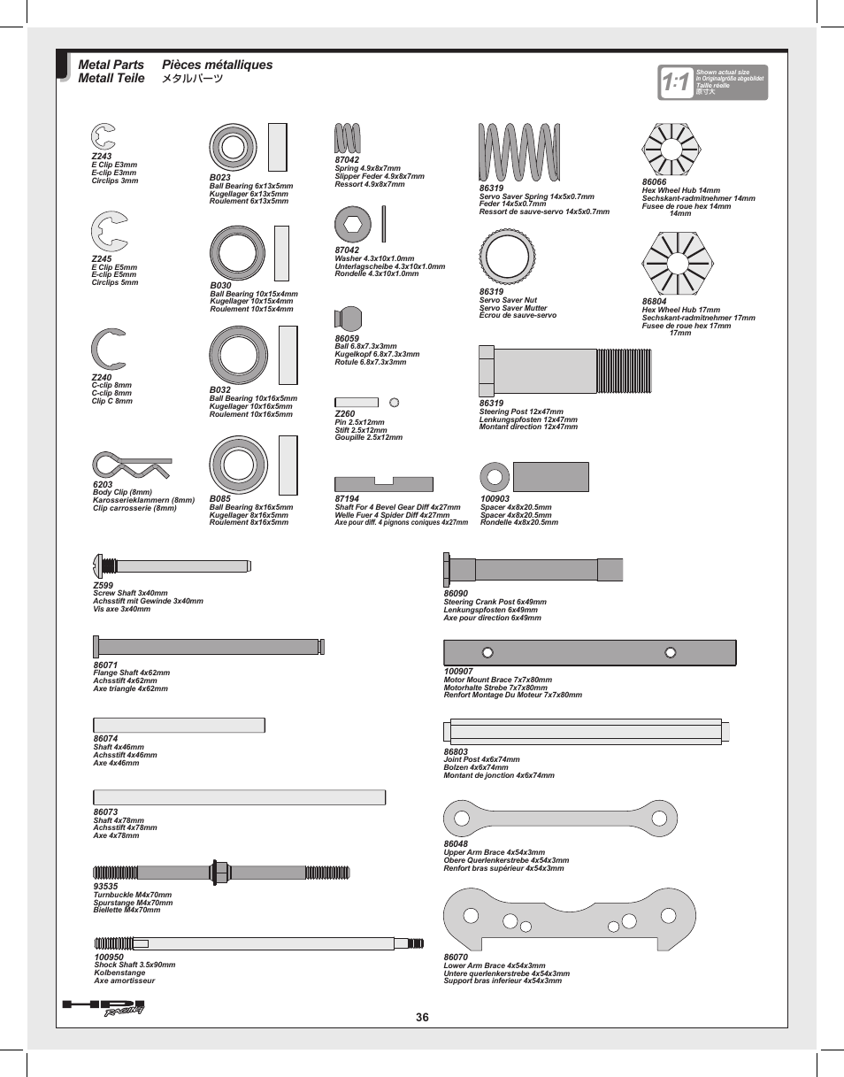 Pièces métalliques, Metal parts metall teile | HPI Racing Savage Flux User Manual | Page 36 / 56