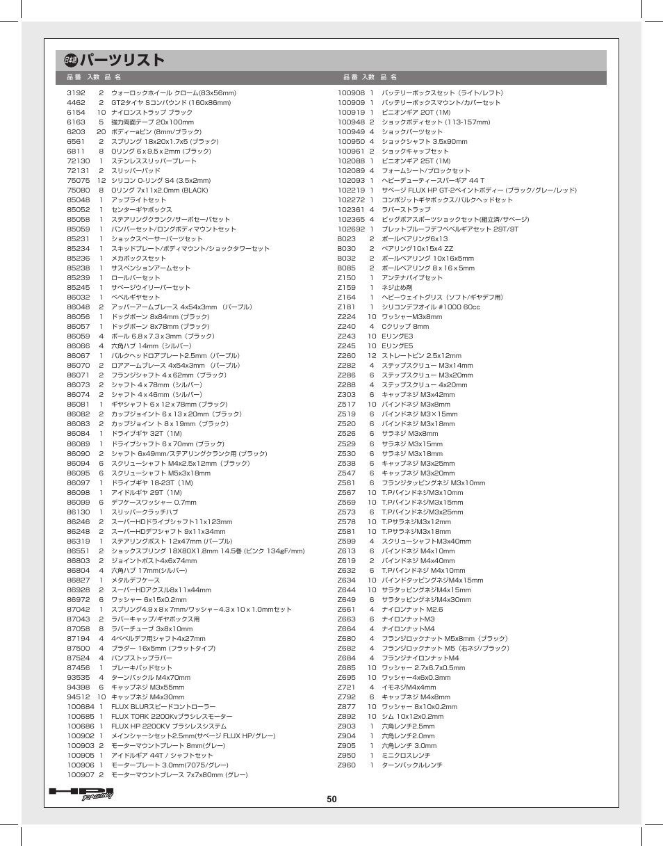 パーツリスト | HPI Racing Savage Flux User Manual | Page 50 / 56