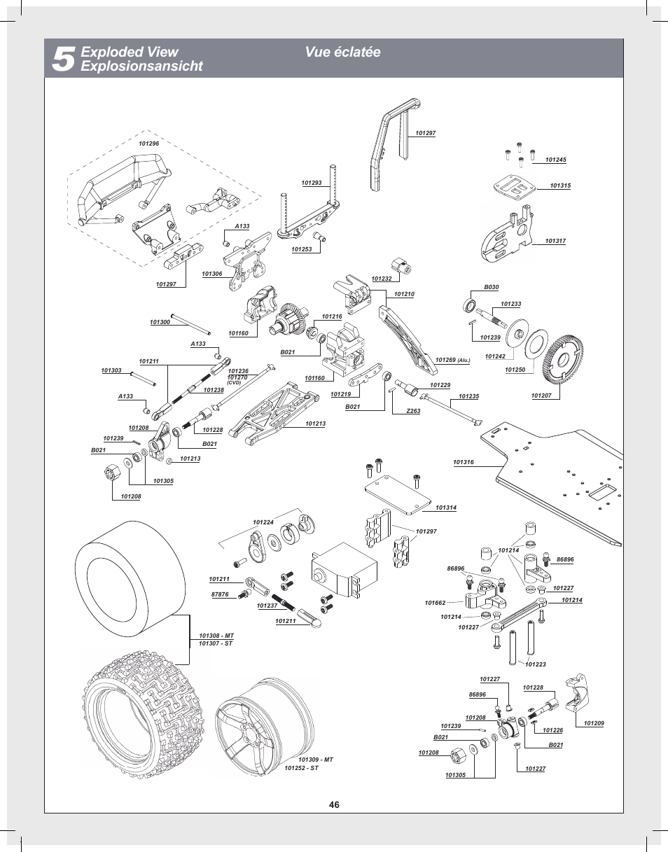 Exploded view explosionsansicht vue éclatée | HPI Racing Bullet Flux User Manual | Page 46 / 48
