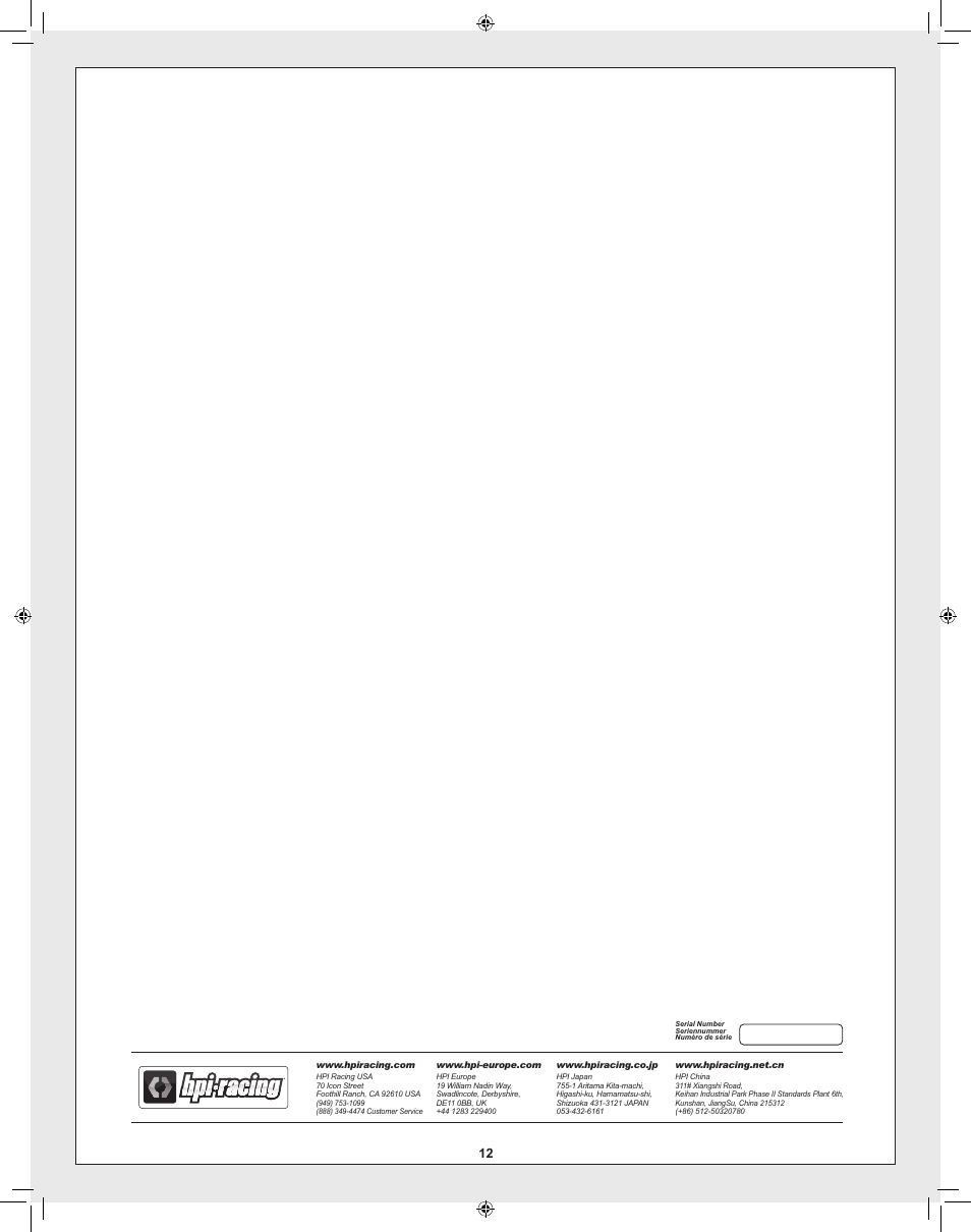 HPI Racing Sprint 2 Flux User Manual | Page 12 / 12