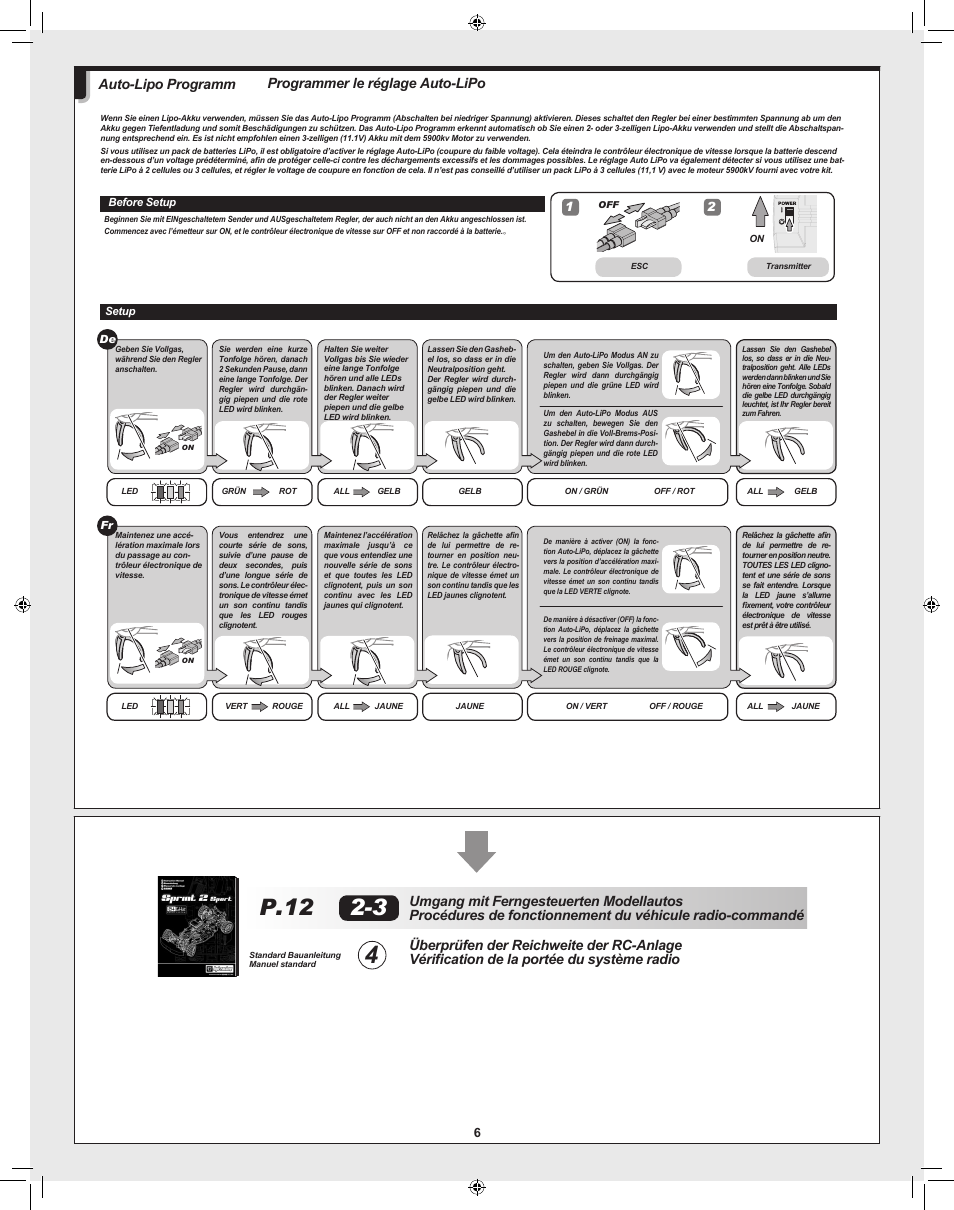 P.12 2-3, Programmer le réglage auto-lipo auto-lipo programm | HPI Racing Sprint 2 Flux User Manual | Page 6 / 12