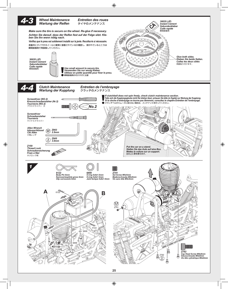 Entretien des roues, Wheel maintenance wartung der reifen, Entretien de l’embrayage | Clutch maintenance wartung der kupplung | HPI Racing Savage XL 5.9 User Manual | Page 25 / 60