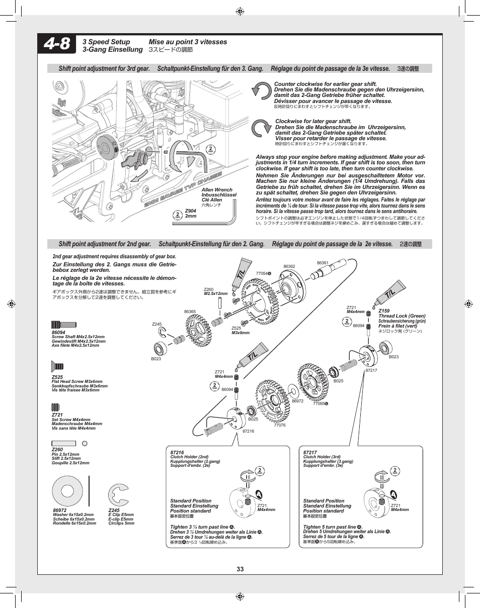 3 speed setup 3-gang einsellung, Mise au point 3 vitesses | HPI Racing Savage XL 5.9 User Manual | Page 33 / 60