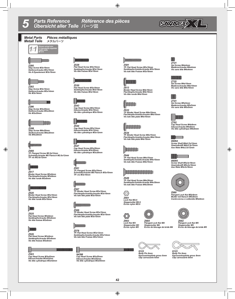 パーツ図, Pièces métalliques, Metal parts metall teile | HPI Racing Savage XL 5.9 User Manual | Page 42 / 60