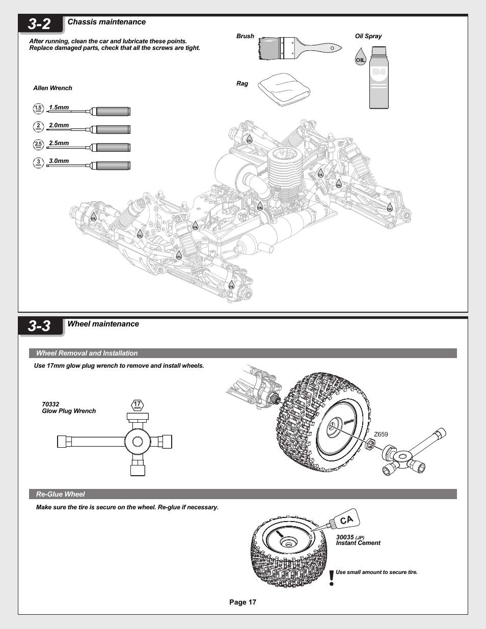 12005-1_pg17.ai, Chassis maintenance, Wheel maintenance | HPI Racing Helfire RTR User Manual | Page 17 / 44