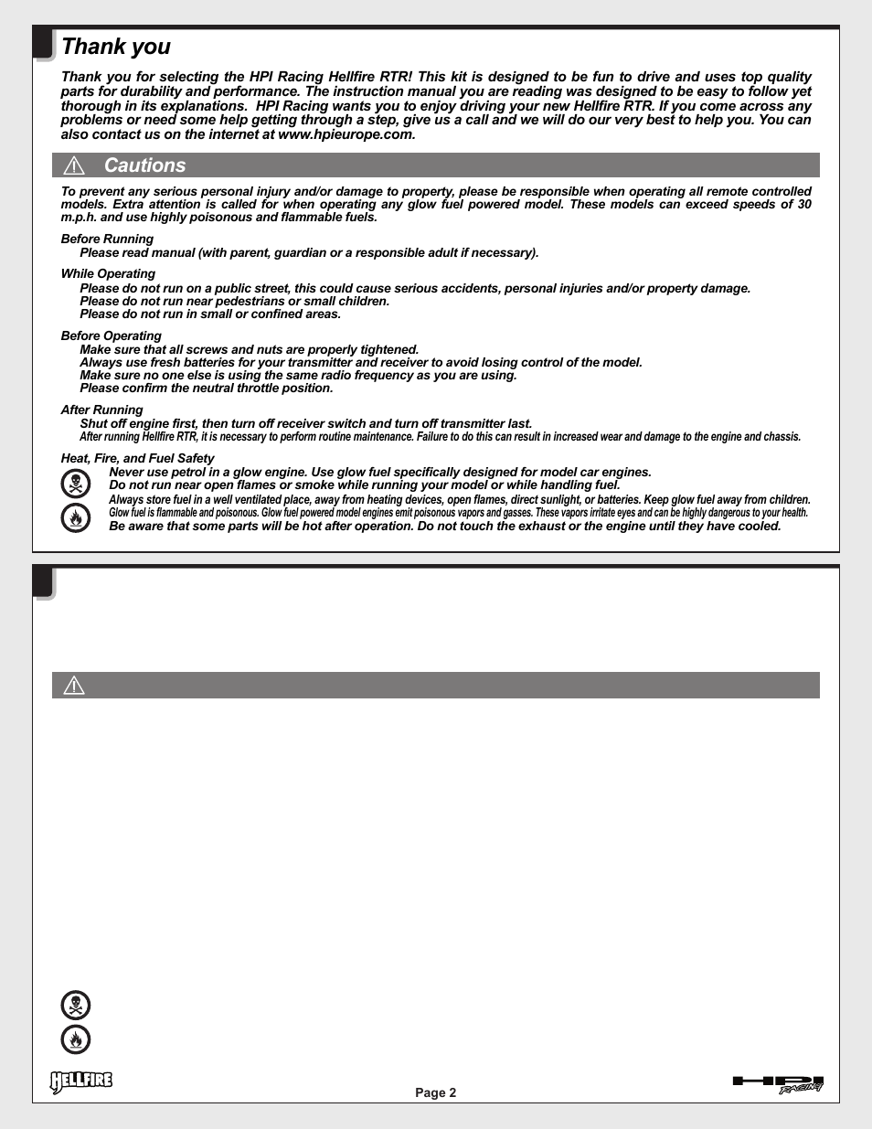 12005-1_pg02.ai, はじめに, Cautions | HPI Racing Helfire RTR User Manual | Page 2 / 44