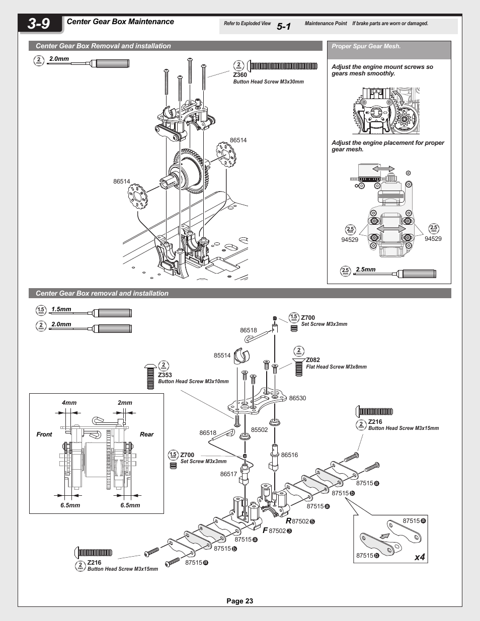 12005-1_pg23.ai, Fr center gear box maintenance | HPI Racing Helfire RTR User Manual | Page 23 / 44