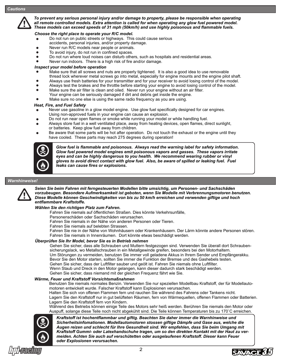 I-12881-1_p02.pdf | HPI Racing Savage 3.5 User Manual | Page 2 / 68