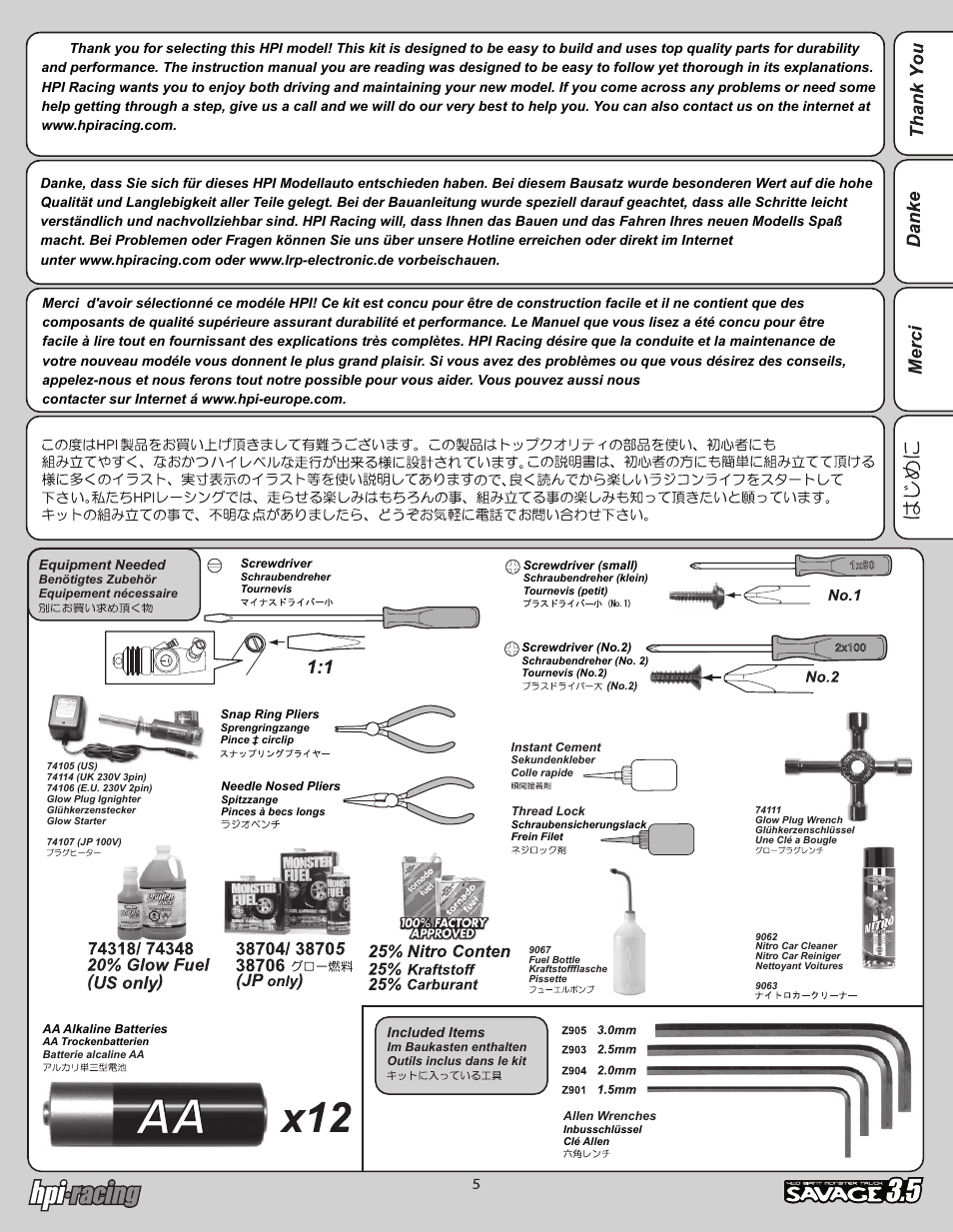 I-12881-1_p05.pdf | HPI Racing Savage 3.5 User Manual | Page 5 / 68