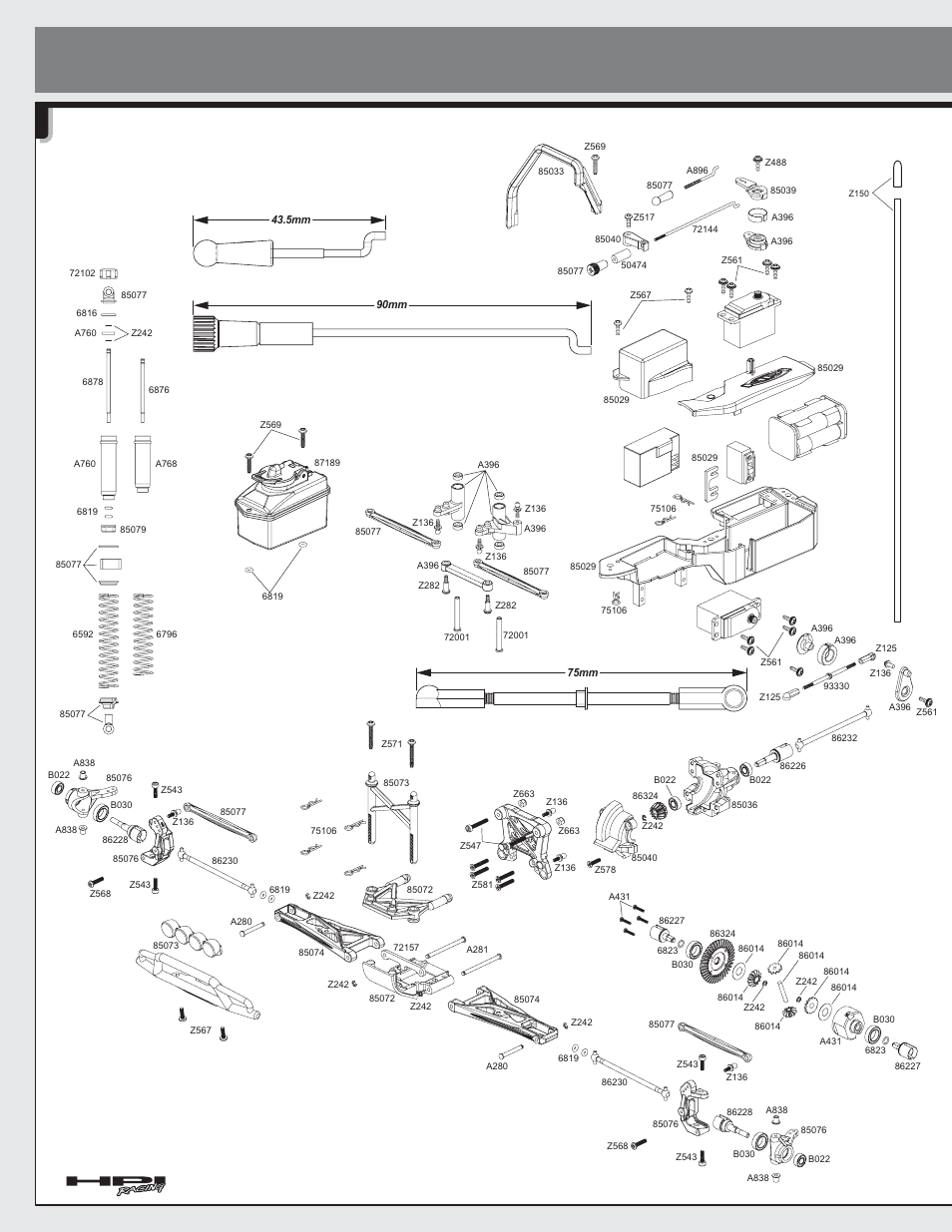 Exploded view explosionszeichnung vue éclatée, Montage du châssis, Chassis assembly chassis | HPI Racing Nitro MT2 G3.0 User Manual | Page 42 / 48