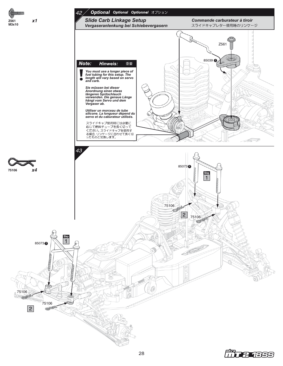 Mt2_ss_28.pdf, Slide carb linkage setup | HPI Racing Nitro RS4 MT 2 18SS+ User Manual | Page 28 / 44