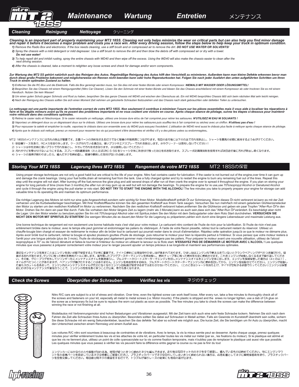 Mt2_ss_36.pdf, Maintenance, Wartung entretien | HPI Racing Nitro RS4 MT 2 18SS+ User Manual | Page 36 / 44