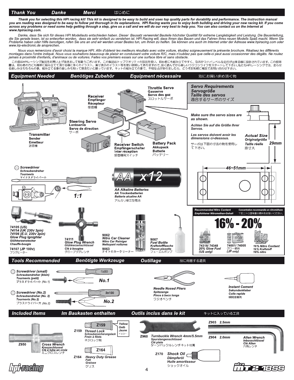 Mt2_ss_04.pdf, Benötigte werkzeuge, Taille des servos | HPI Racing Nitro RS4 MT 2 18SS+ User Manual | Page 4 / 44