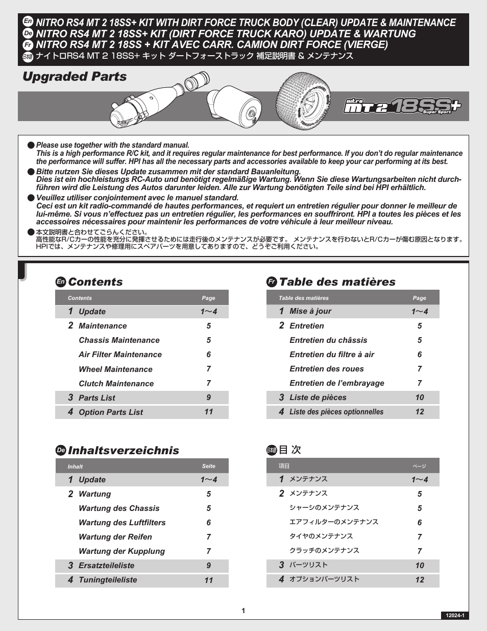 HPI Racing Nitro RS4 MT 2 18SS+ User Manual | 12 pages