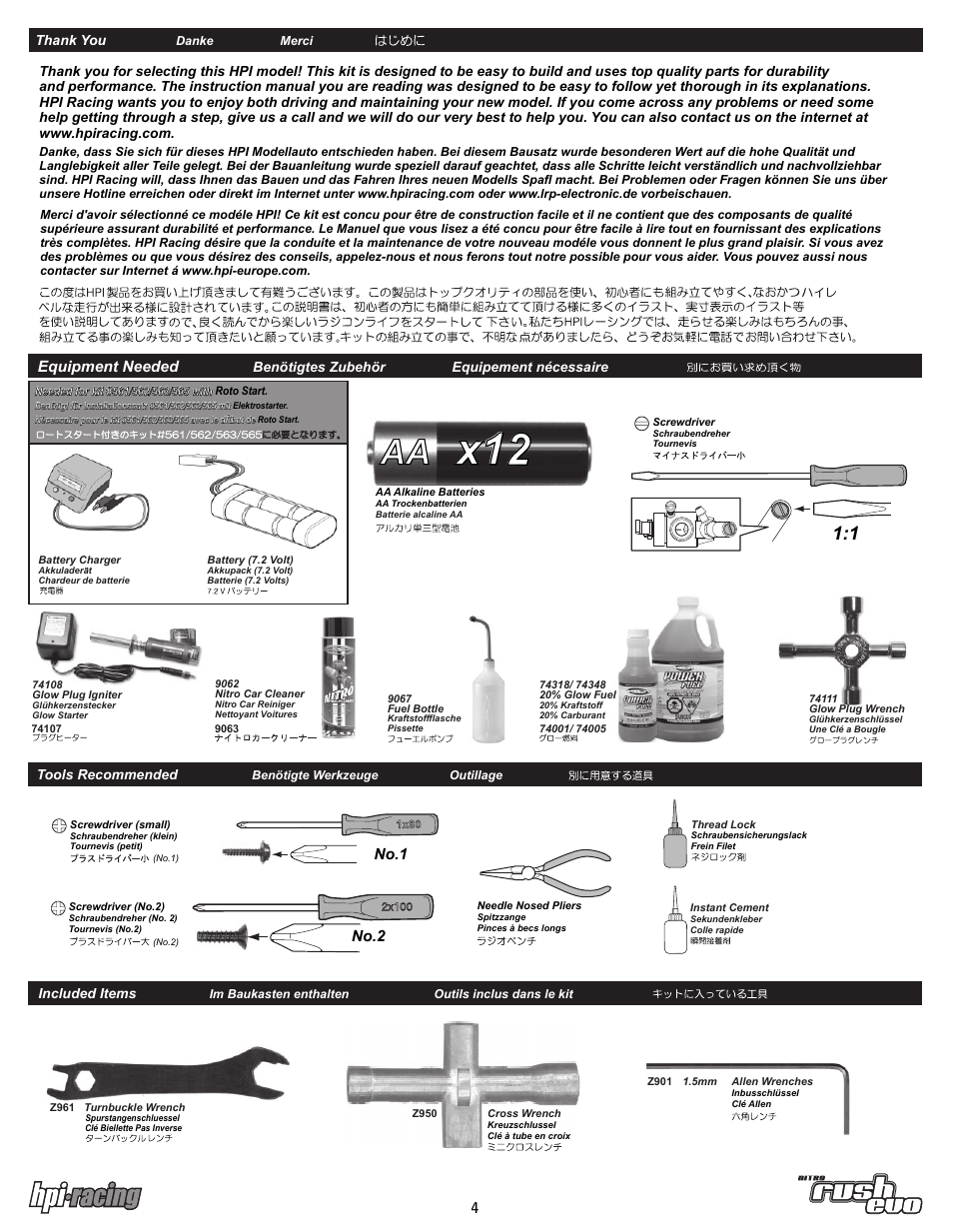 Equipment needed, No.2, No.1 | HPI Racing Rush Evo User Manual | Page 4 / 24