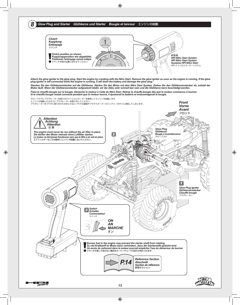 P.14, On an marche, Front vorne avant | HPI Racing Nitro Monster King User Manual | Page 13 / 60