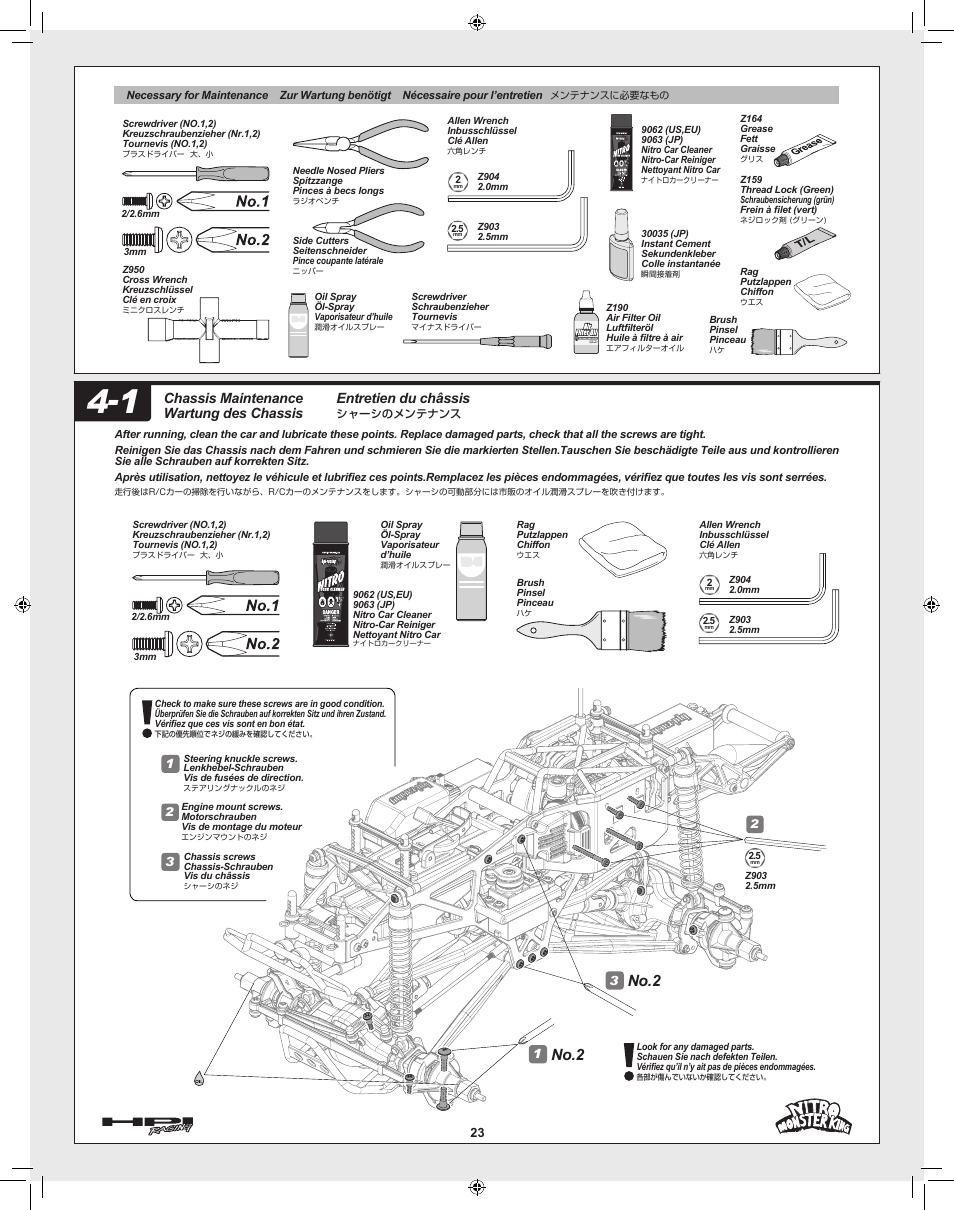 No.2, Entretien du châssis, Chassis maintenance wartung des chassis | HPI Racing Nitro Monster King User Manual | Page 23 / 60