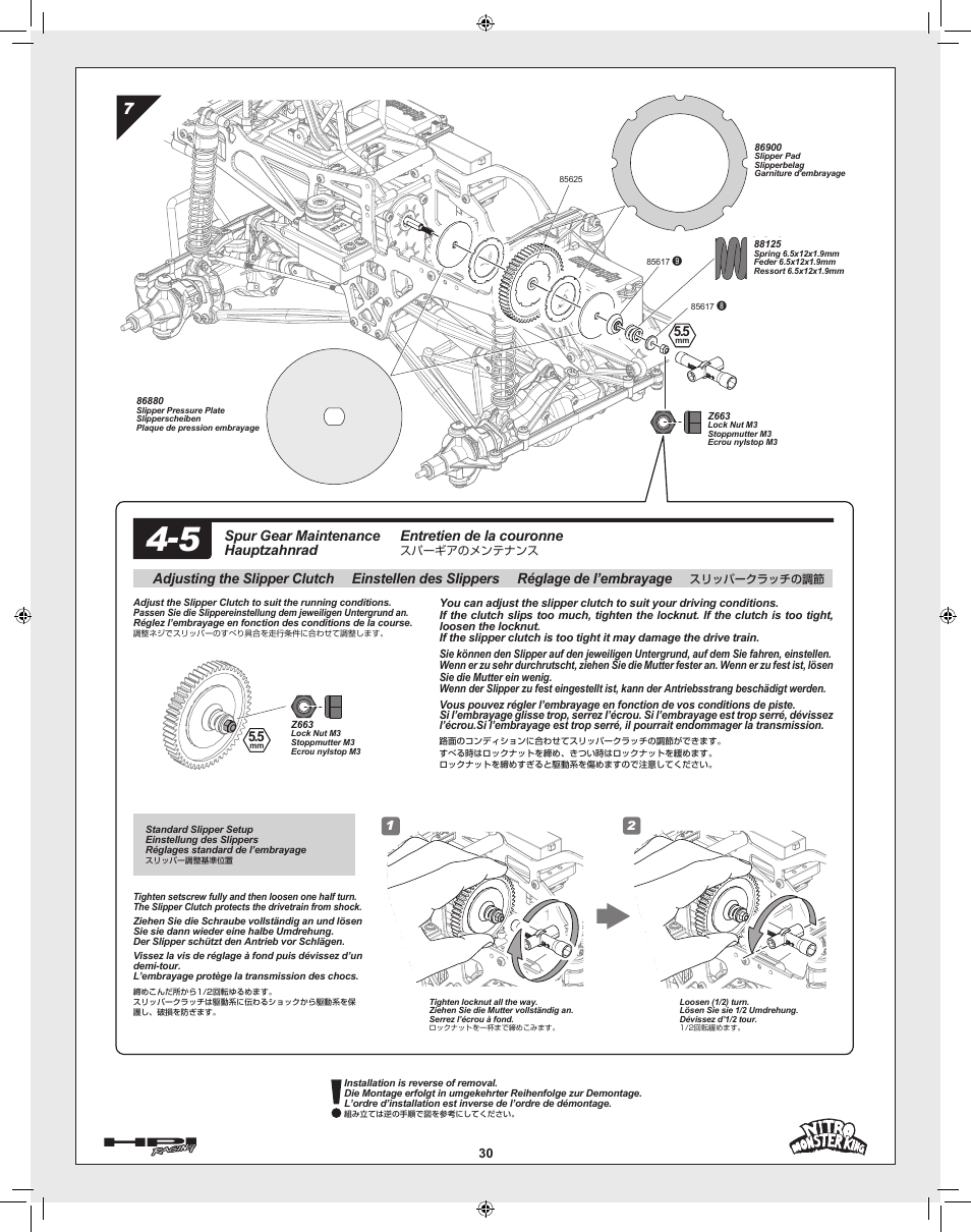 Entretien de la couronne, Spur gear maintenance hauptzahnrad | HPI Racing Nitro Monster King User Manual | Page 30 / 60