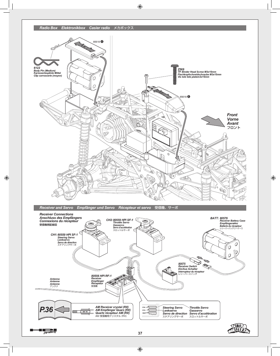P.36, Front vorne avant | HPI Racing Nitro Monster King User Manual | Page 37 / 60