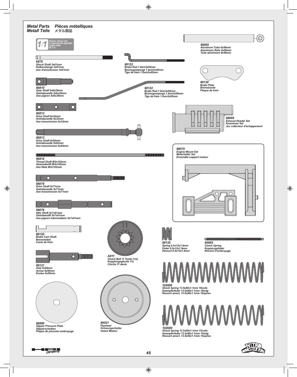 Pièces métalliques, Metal parts metall teile | HPI Racing Nitro Monster King User Manual | Page 45 / 60