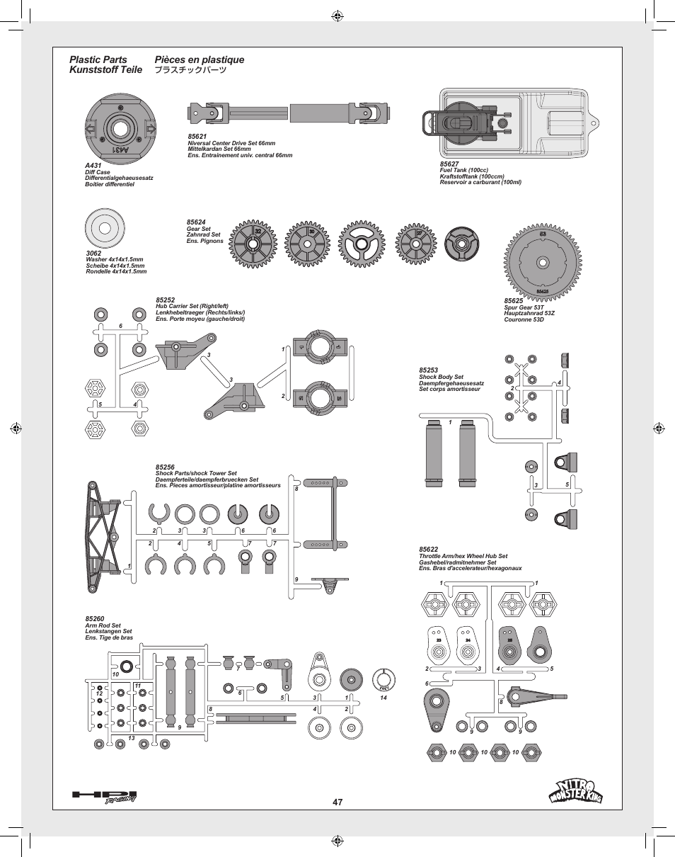 Pièces en plastique, Plastic parts kunststoff teile | HPI Racing Nitro Monster King User Manual | Page 47 / 60