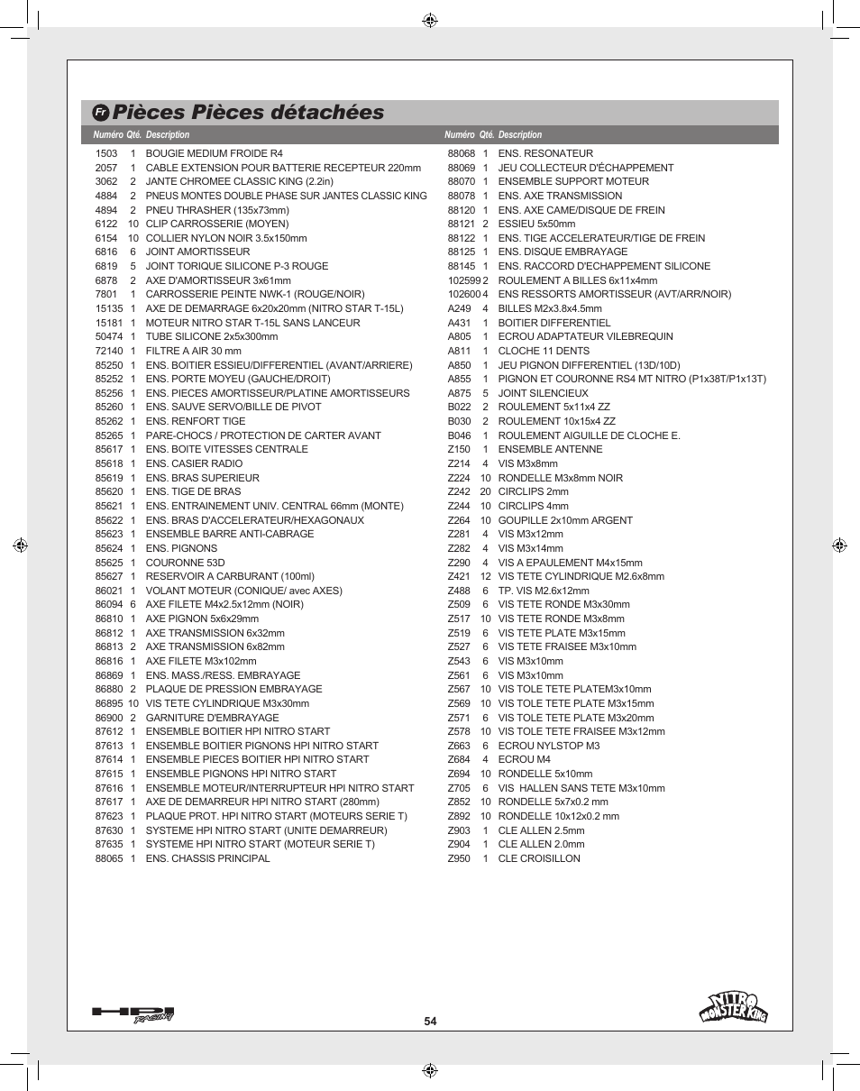 Pièces pièces détachées | HPI Racing Nitro Monster King User Manual | Page 54 / 60