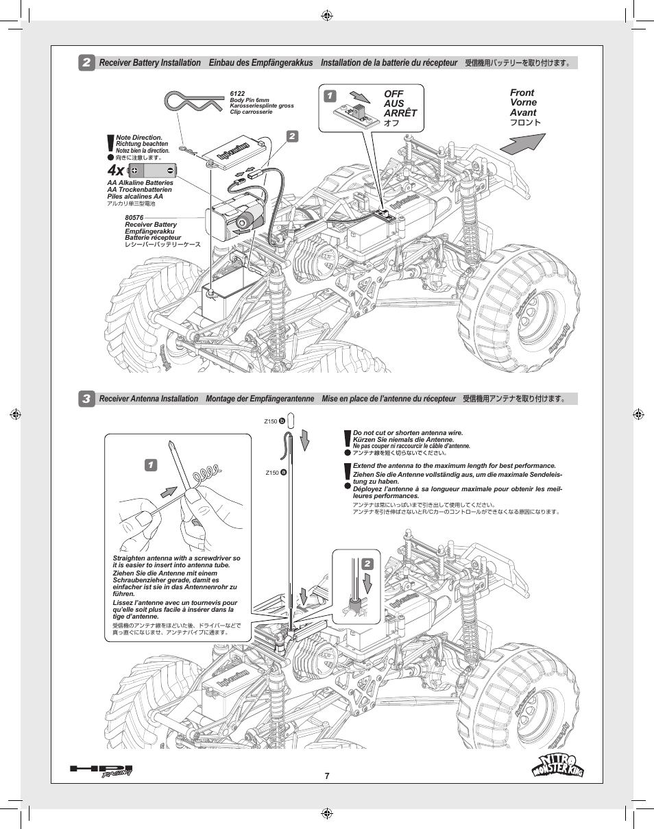 Front vorne avant, Off aus arrêt | HPI Racing Nitro Monster King User Manual | Page 7 / 60