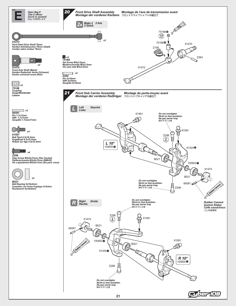 L 10, R 10 | HPI Racing Cyber 10B User Manual | Page 21 / 44