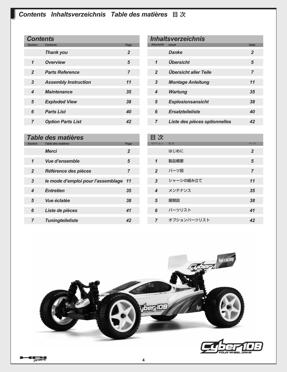 HPI Racing Cyber 10B User Manual | Page 4 / 44