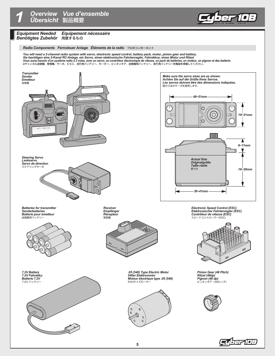 Overview übersicht vue d’ensemble, 製品概要, Equipement nécessaire | Equipment needed benötigtes zubehör | HPI Racing Cyber 10B User Manual | Page 5 / 44