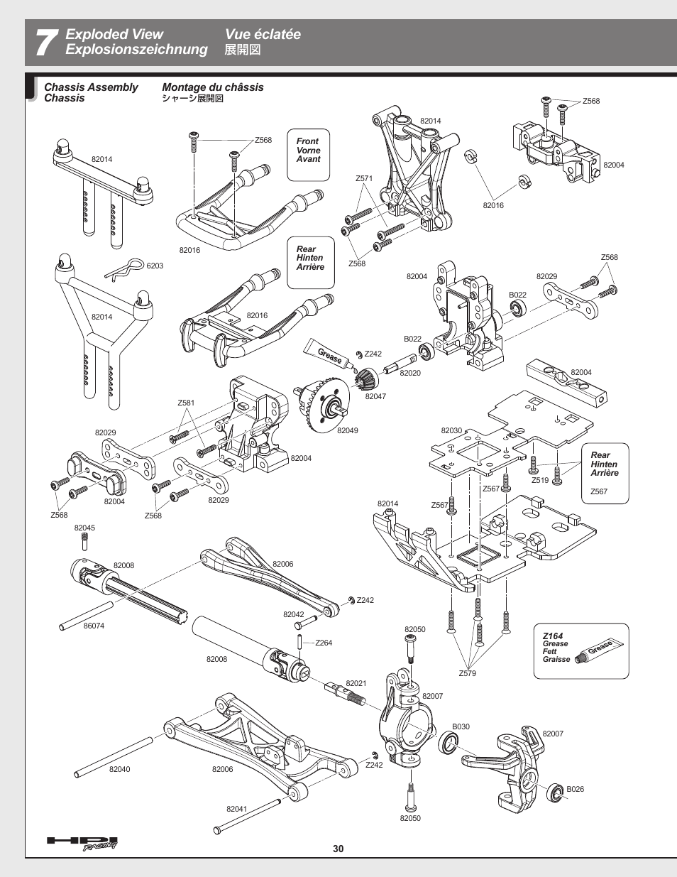 Exploded view explosionszeichnung vue éclatée, Montage du châssis, Chassis assembly chassis | HPI Racing E-Savage User Manual | Page 30 / 40