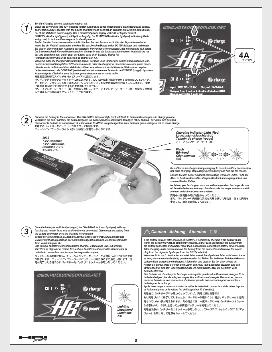 Caution achtung attention 注意 | HPI Racing E-Savage User Manual | Page 8 / 40