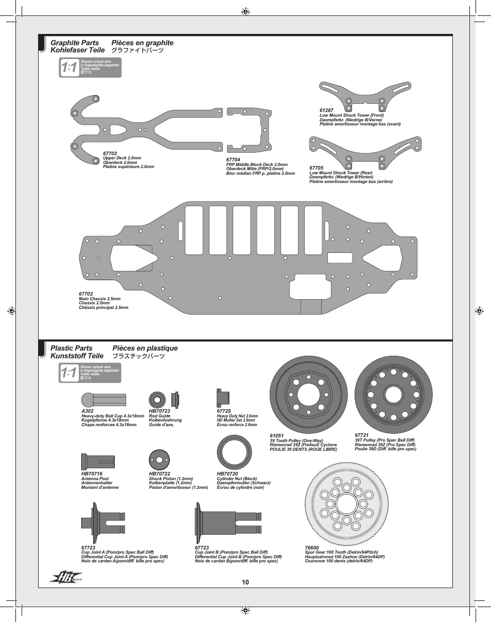 Pièces en graphite, Graphite parts kohlefaser teile, Pièces en plastique | Plastic parts kunststoff teile | HPI Racing Cyclone TC User Manual | Page 10 / 44