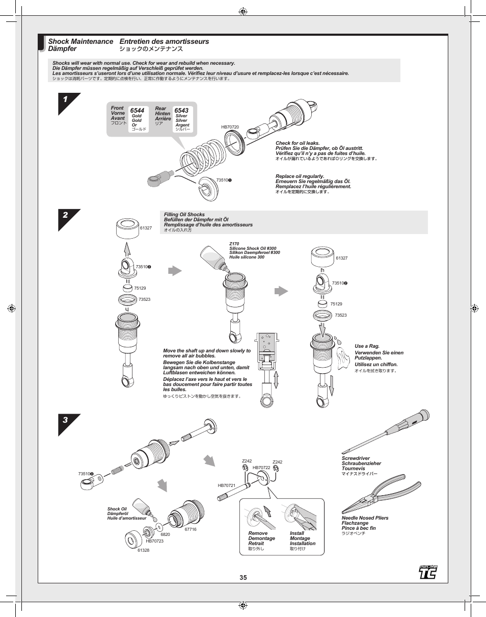 Entretien des amortisseurs, Shock maintenance dämpfer | HPI Racing Cyclone TC User Manual | Page 35 / 44