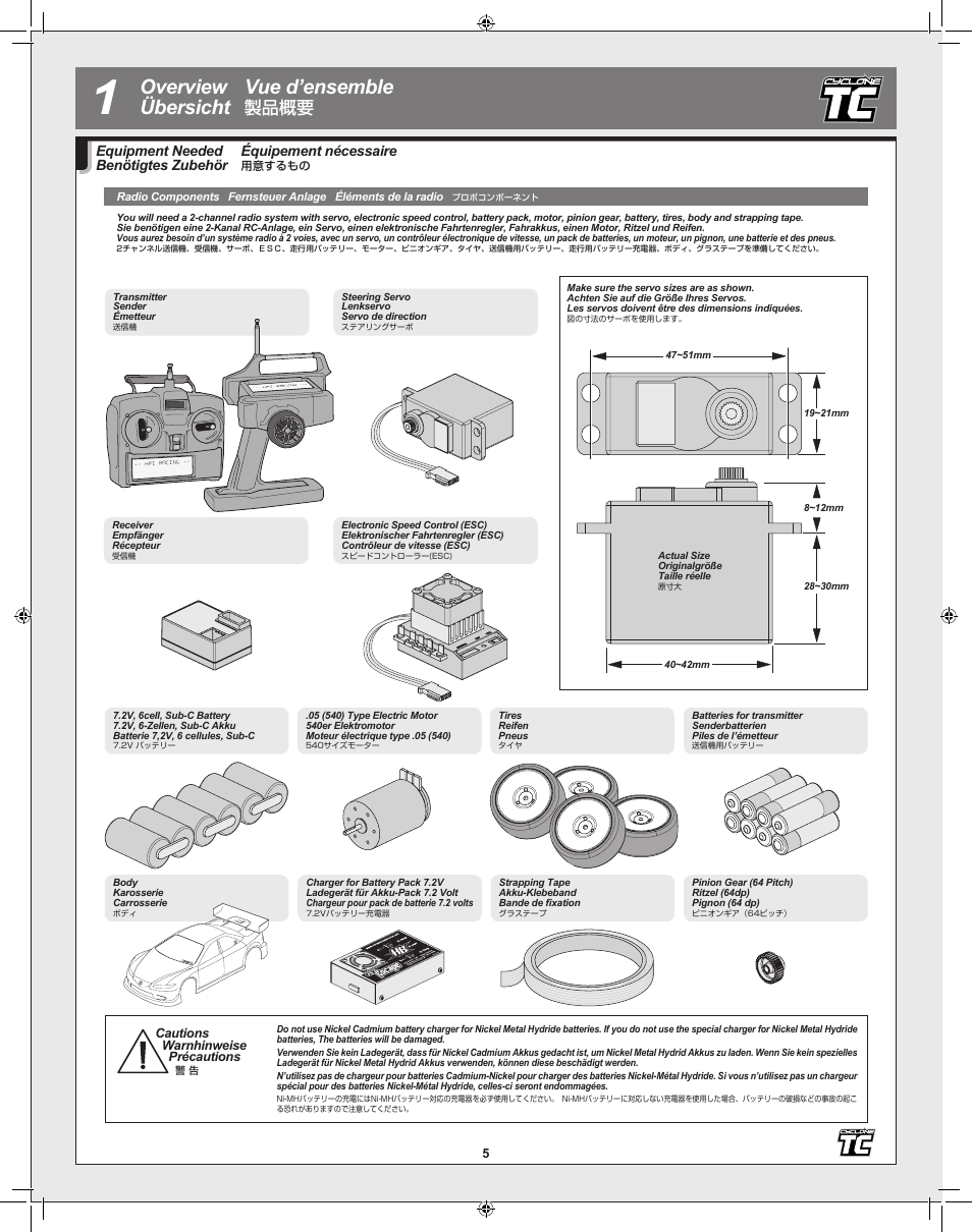 Overview übersicht vue d’ensemble, 製品概要, Équipement nécessaire | Equipment needed benötigtes zubehör | HPI Racing Cyclone TC User Manual | Page 5 / 44
