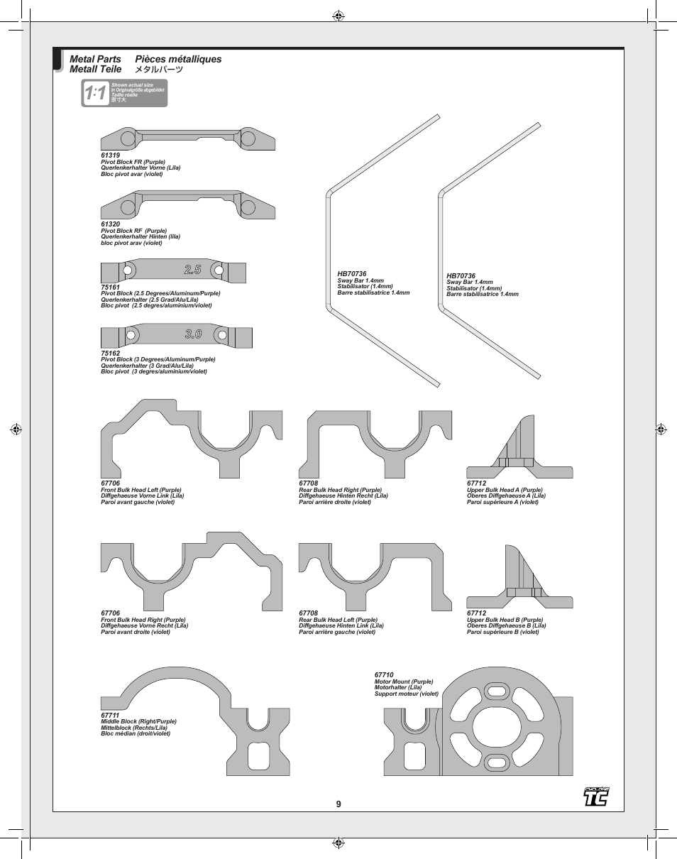 Pièces métalliques, Metal parts metall teile | HPI Racing Cyclone TC User Manual | Page 9 / 44