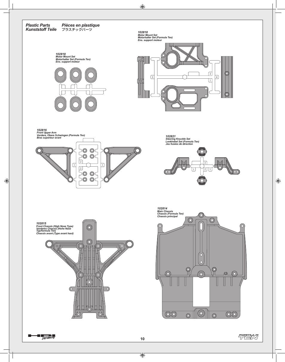 Pièces en plastique, Plastic parts kunststoff teile | HPI Racing Formula Ten User Manual | Page 10 / 44