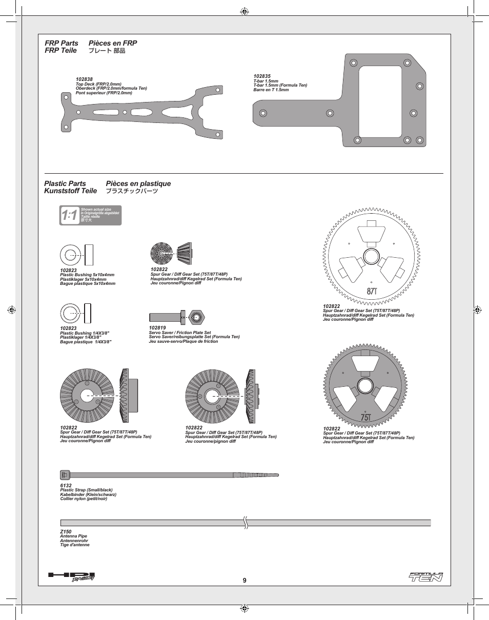 Pièces en frp, Frp parts frp teile, Pièces en plastique | Plastic parts kunststoff teile | HPI Racing Formula Ten User Manual | Page 9 / 44