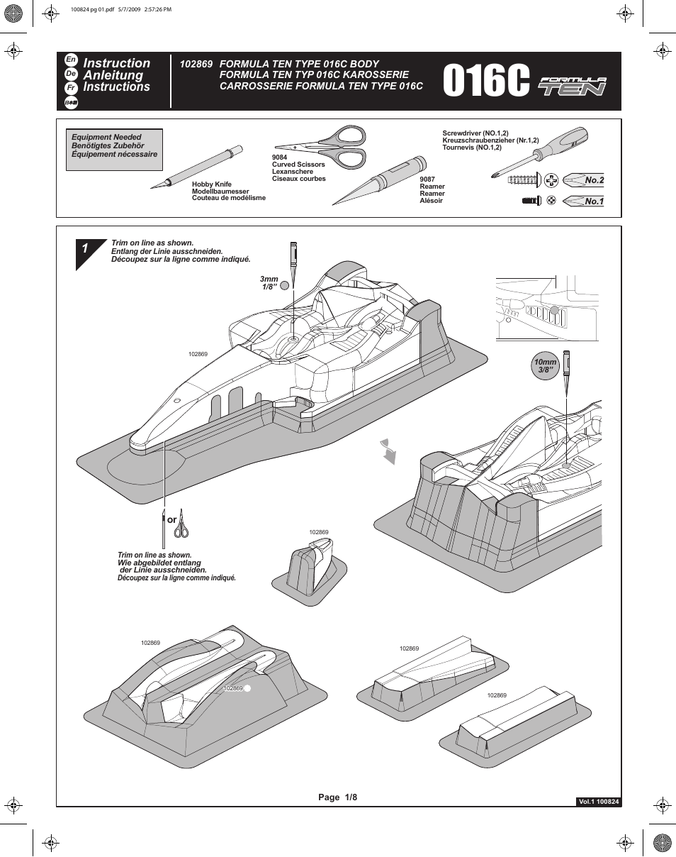 HPI Racing Formula Ten Type 016C Body User Manual | 8 pages