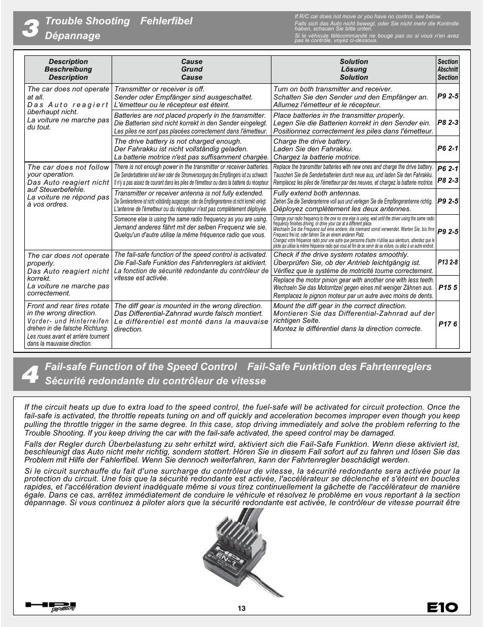 Trouble shooting fehlerfibel dépannage | HPI Racing E10 User Manual | Page 13 / 36