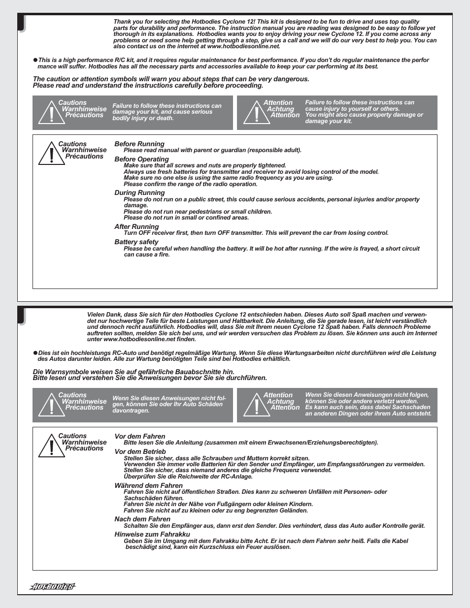 HPI Racing Cyclone 12 User Manual | Page 2 / 32