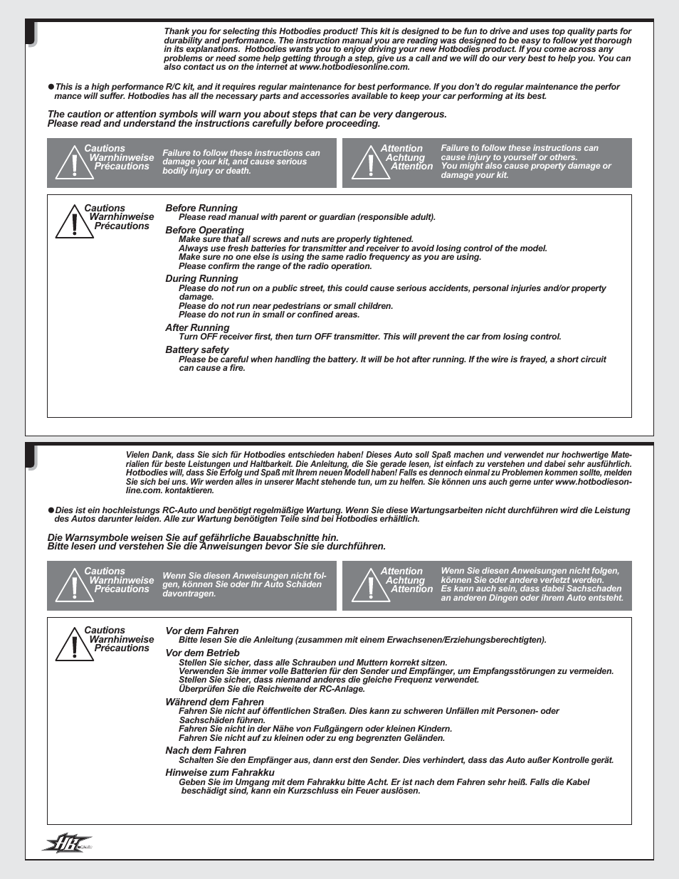 HPI Racing HB 12X User Manual | Page 2 / 32