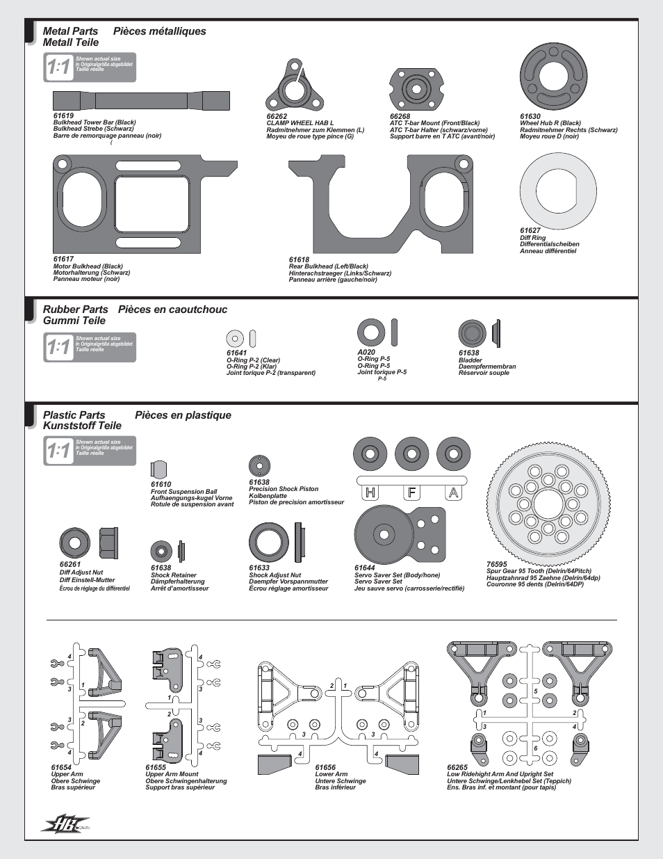 Pièces en plastique, Plastic parts kunststoff teile, Pièces métalliques | Metal parts metall teile, Pièces en caoutchouc, Rubber parts gummi teile | HPI Racing HB 12X User Manual | Page 8 / 32