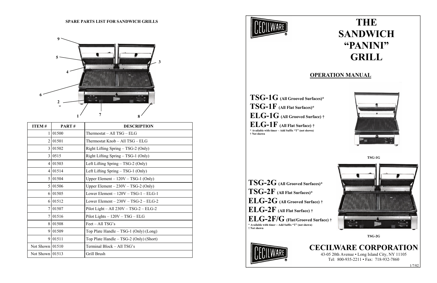 Cecilware ELG-2F User Manual | 2 pages