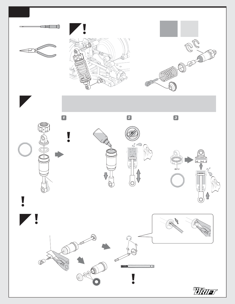 Entretien des amortisseurs, Shock maintenance stoßdämpfer | HPI Racing Nitro RS4 3 Drift User Manual | Page 29 / 48