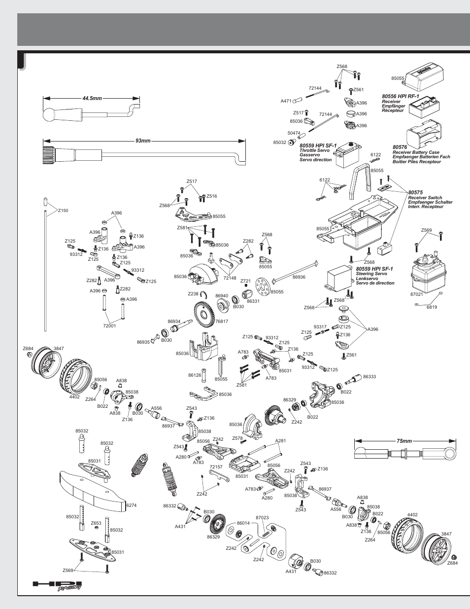 Exploded view explosionszeichnung vue éclatée, Montage du châssis, Chassis assembly chassis | HPI Racing Nitro RS4 3 Drift User Manual | Page 42 / 48