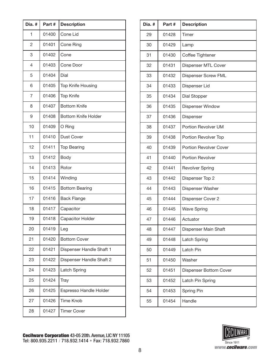 Cecilware HC600 User Manual | Page 8 / 8