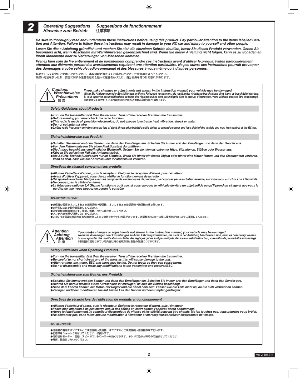 Suggestions de fonctionnement, Operating suggestions hinweise zum betrieb | HPI Racing TF-20 Radio Set User Manual | Page 2 / 12